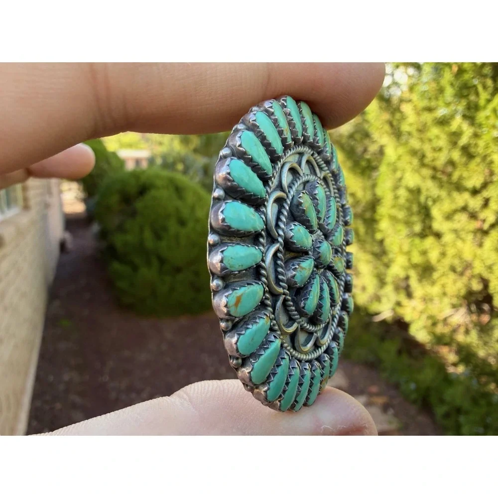 Larry Moses Begay Navajo‎ Sterling Silver Blue Green Cluster Turqiouse Pendant
